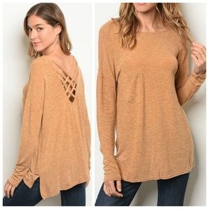 Mustard long sleeve criss-cross back top